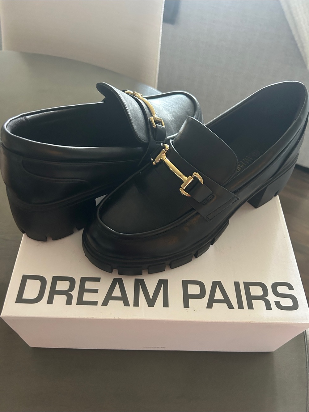 Dream Pairs Black Loafers with Gold Bit Accent